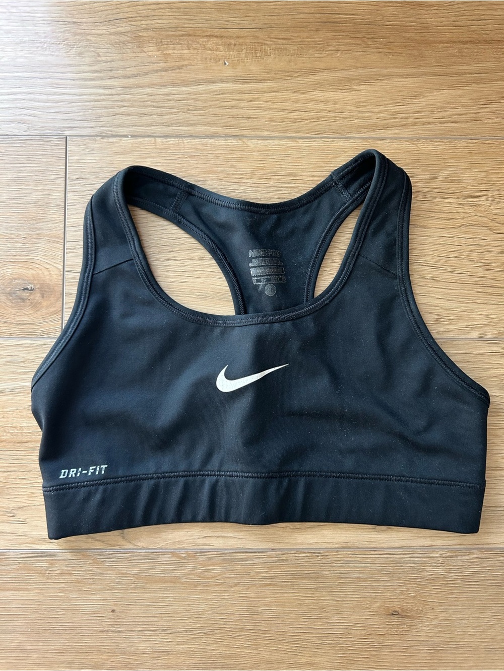 Nike Black Dri-FIT Racerback Sports Bra with White Swoosh